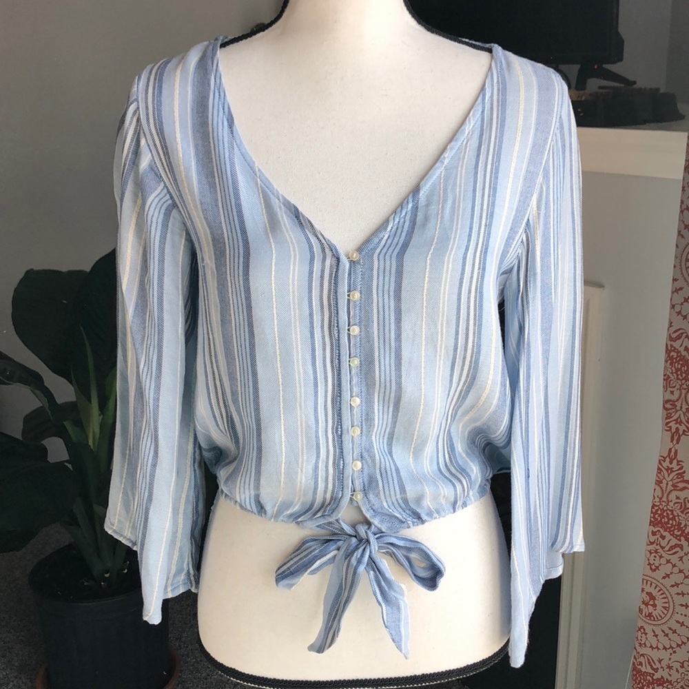 American eagle blue striped bell sleeve top